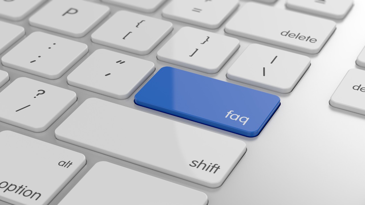 FAQ button on keyboard with soft focus
